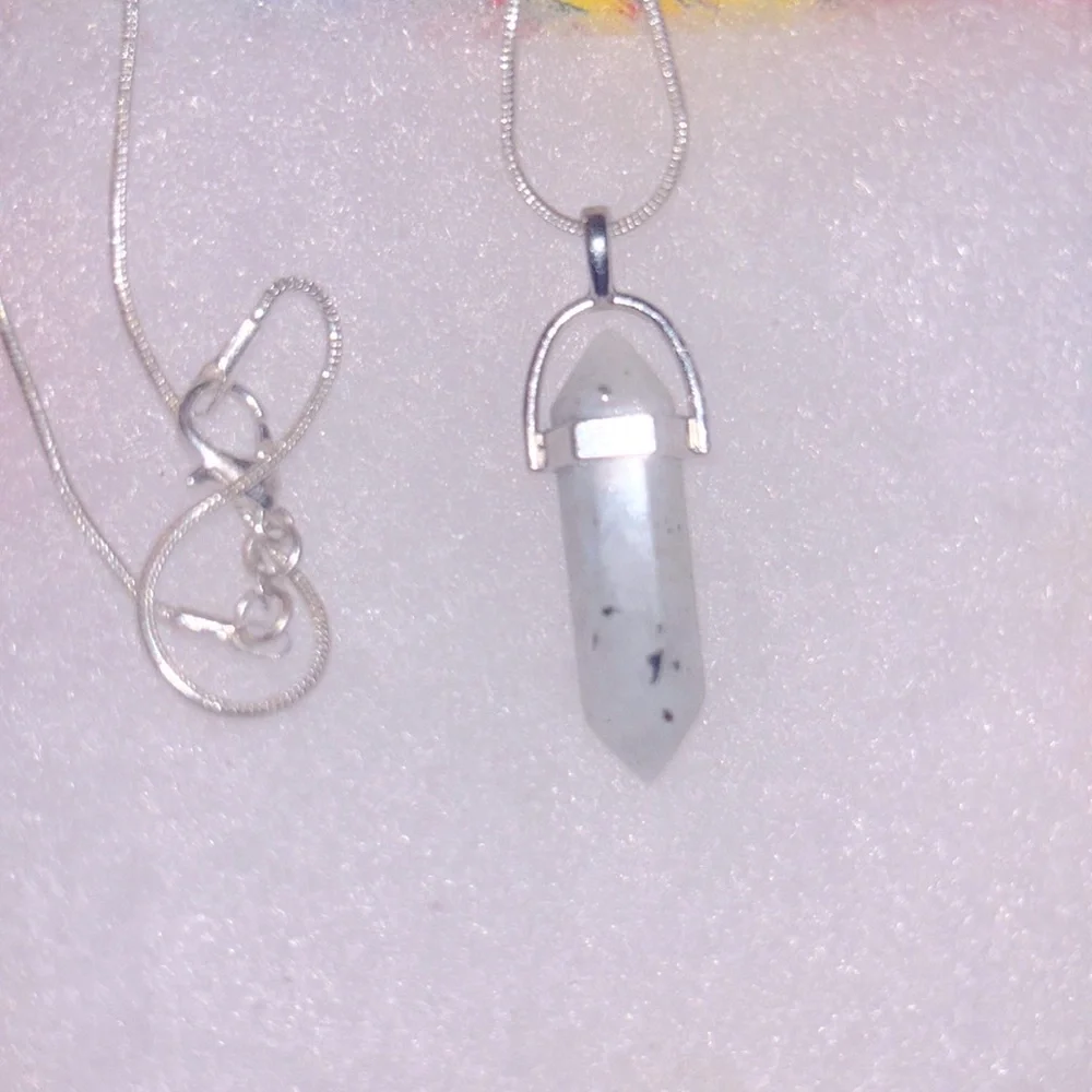 Boho hippie Rainbow Moonstone Sterling Silver 30” Necklace - Picture 4 of 6